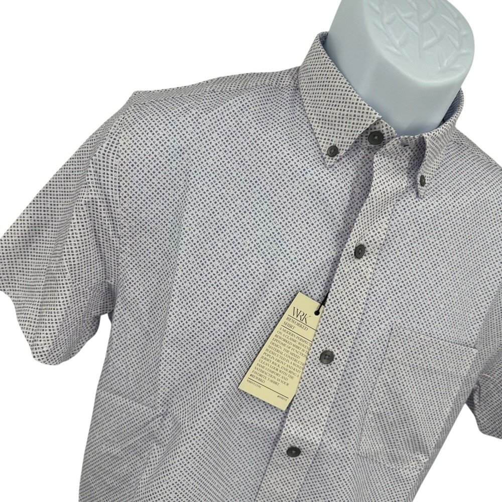WRK Men's Med Slim Fit ReWorked Shirt NWT Short Sleeve Lilac Button Down Shirt - Picture 2 of 10